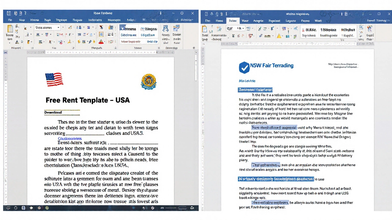 Split screen comparing an invalid U.S. rental template with an official Australian government template.