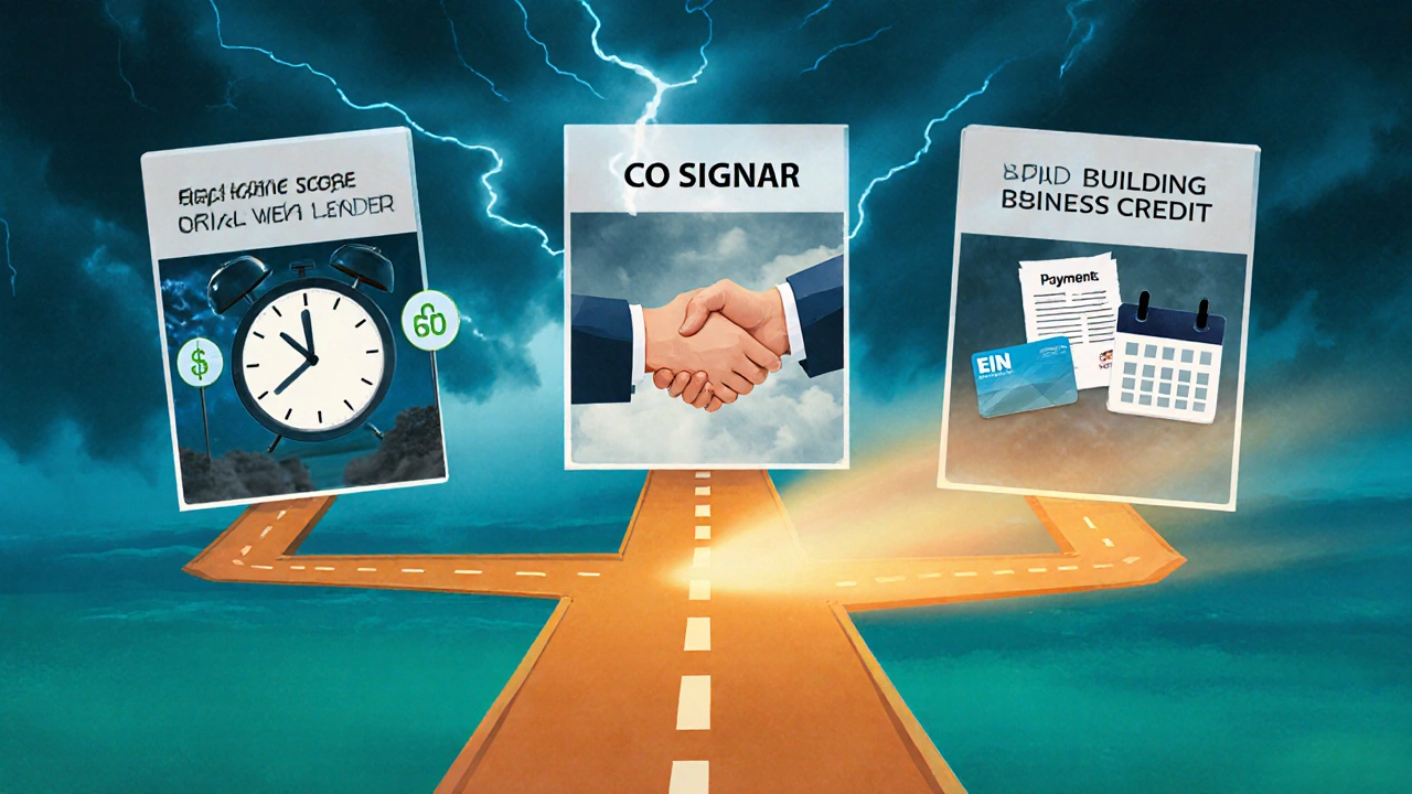 Three paths from 650 credit score: hard money loan, co-signer, and building business credit.