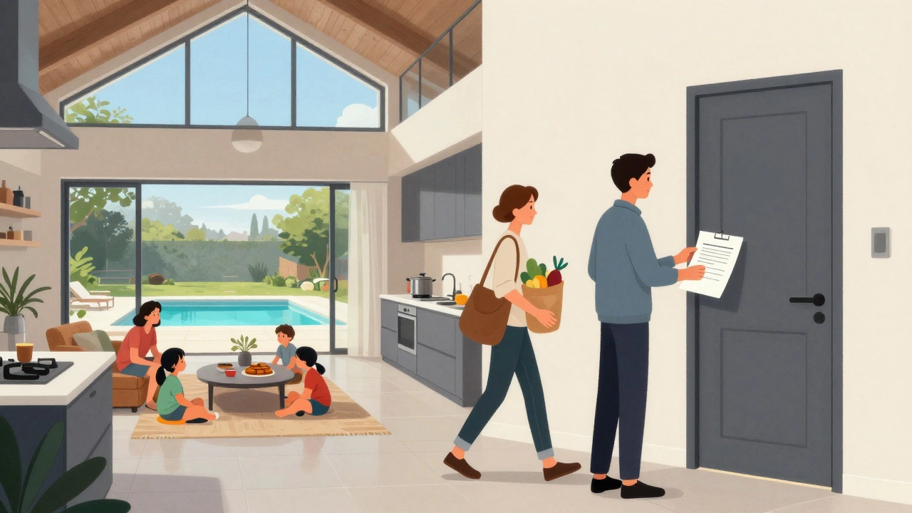 A conceptual split image showing villa luxury versus duplex rental income.