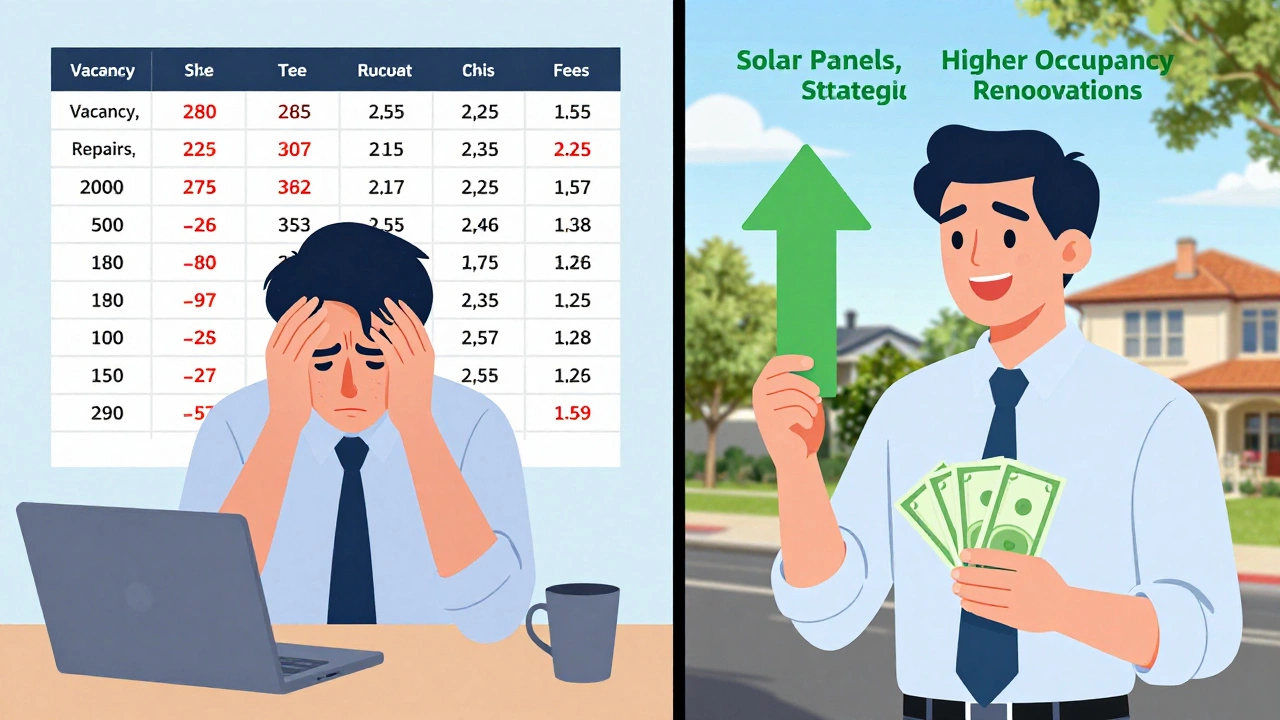 Split-screen image showing financial stress versus smart rental investment strategies.
