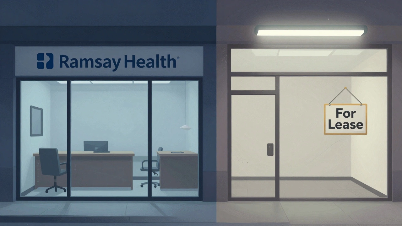 Split view of a stable medical office versus a vacant retail space.
