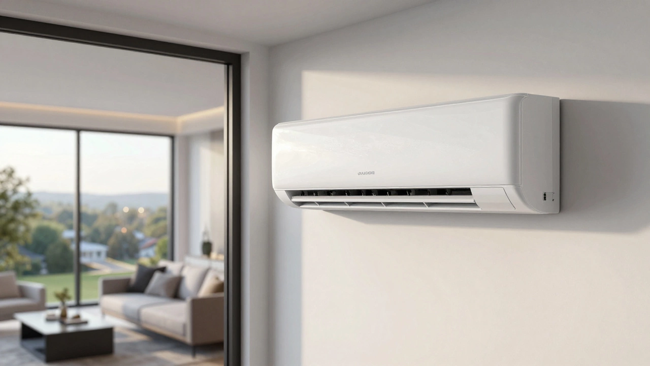 Interior of a modern Virginia apartment focusing on an air conditioner during summer.