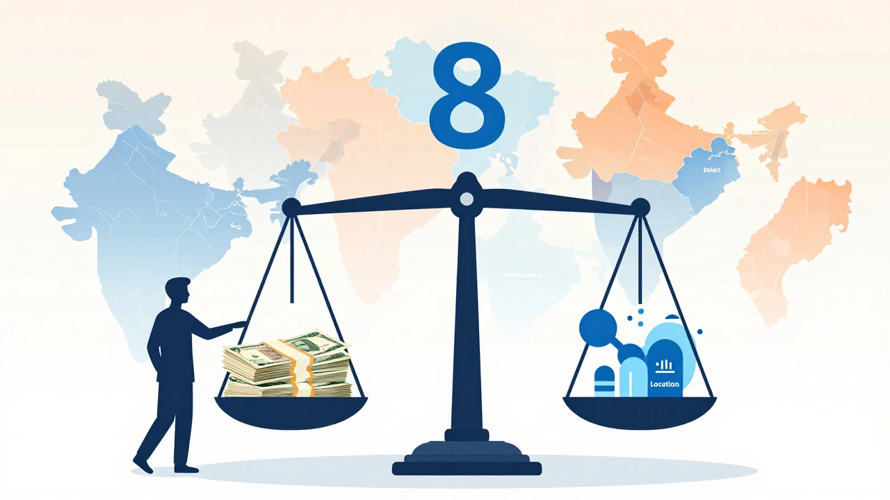 Conceptual art showing income limits balancing scale with maps
