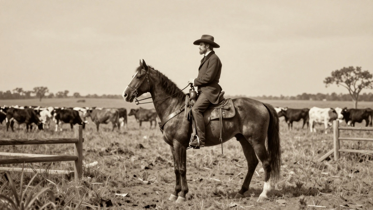 Historical illustration of Captain Richard King surveying his ranch