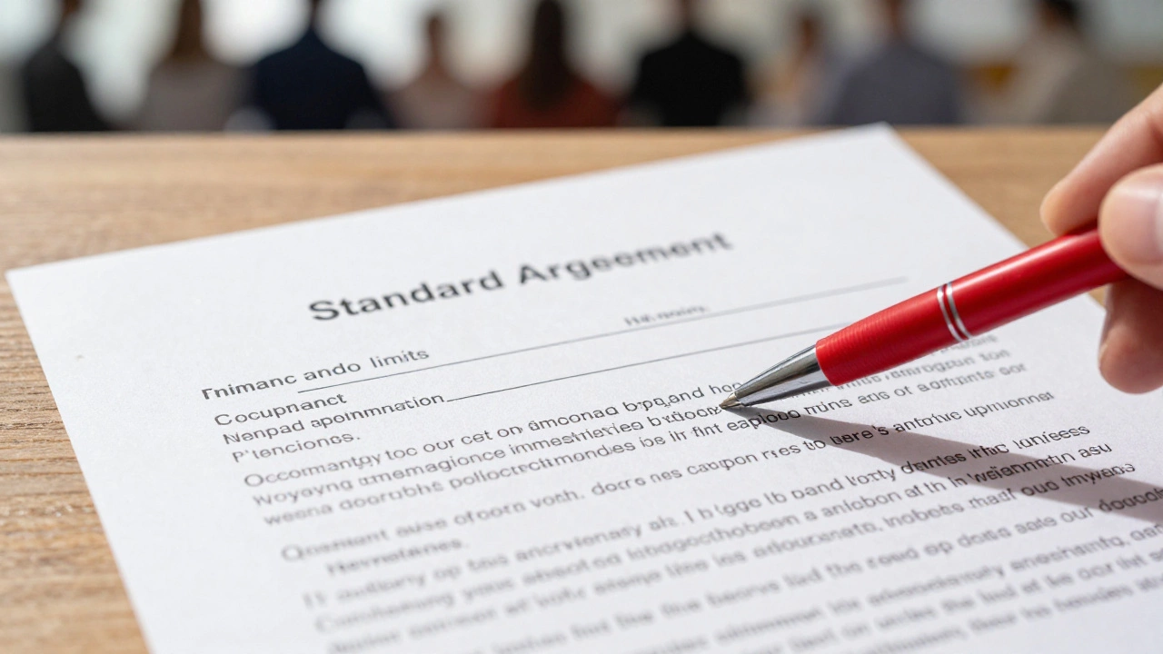 Lease agreement with red pen highlighting occupancy limit clauses on a table