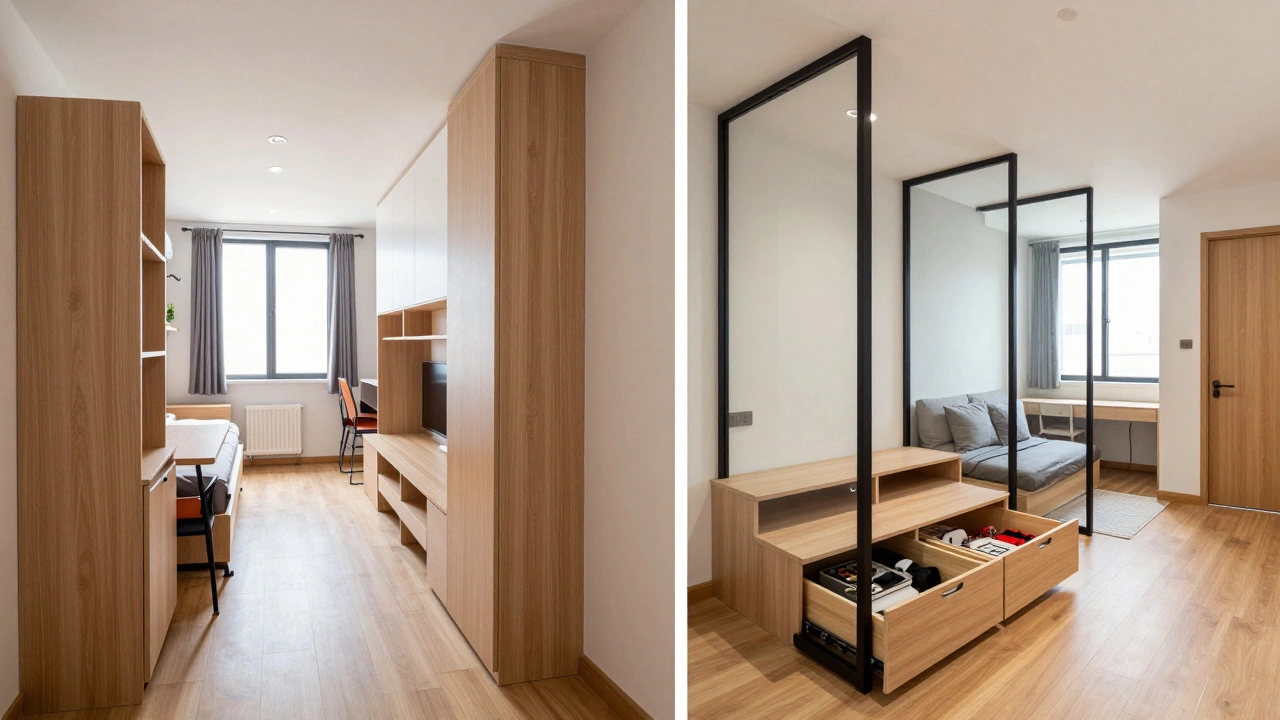 Comparison of cluttered vs optimized small apartment storage solutions