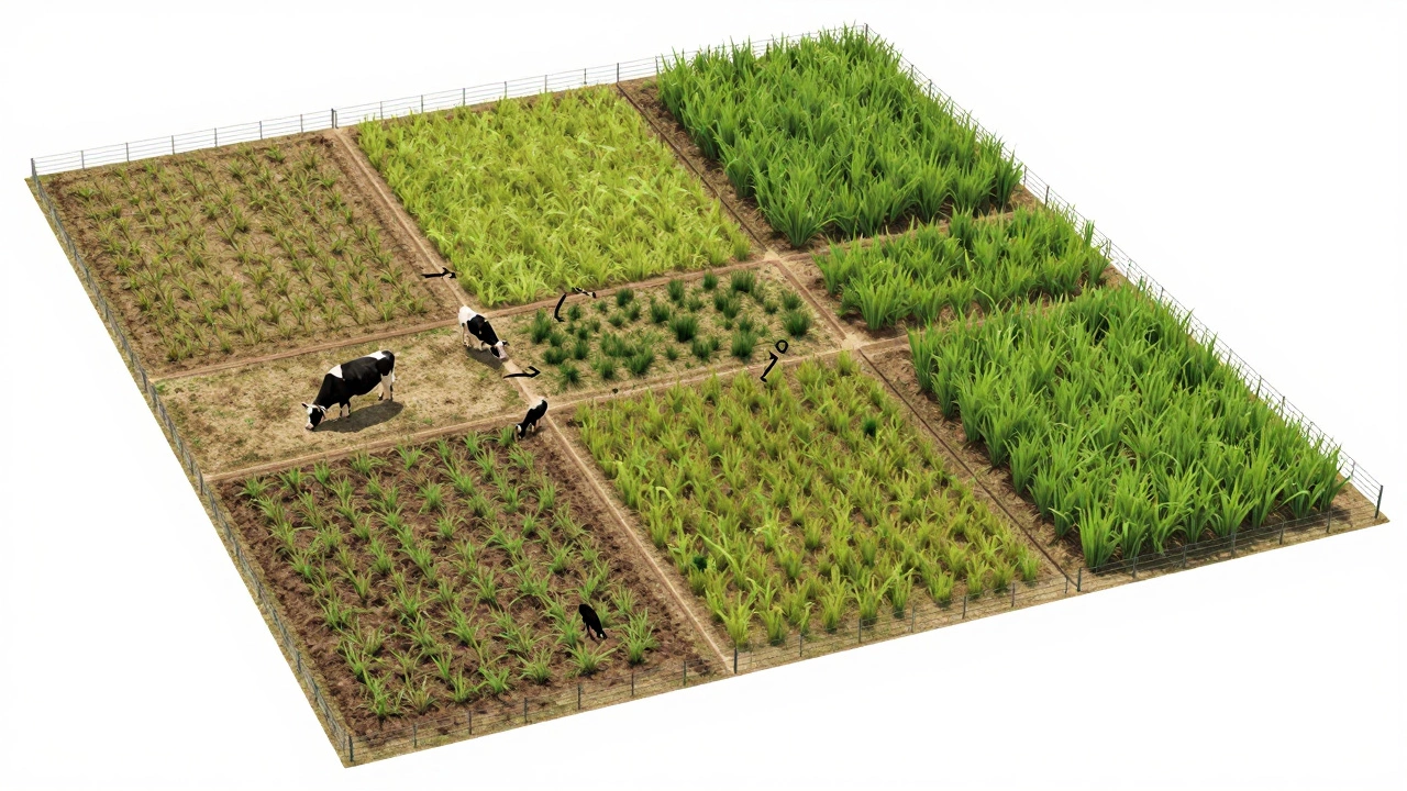 Conceptual view of rotational grazing paddocks on farmland