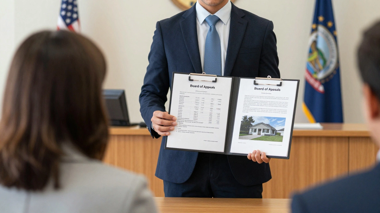 Person presenting evidence to a board during a property tax appeal hearing.