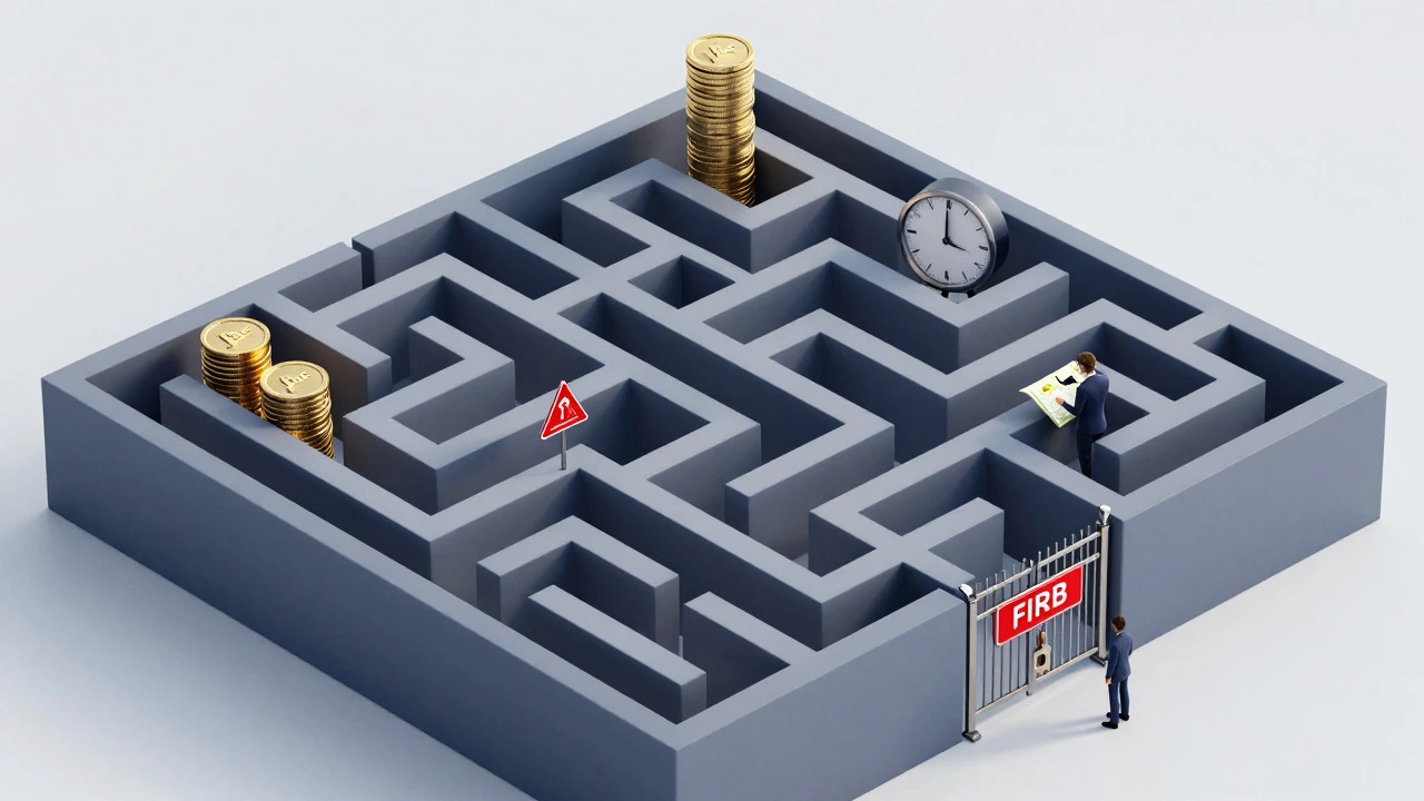 3D maze illustrating property registration hurdles and taxes