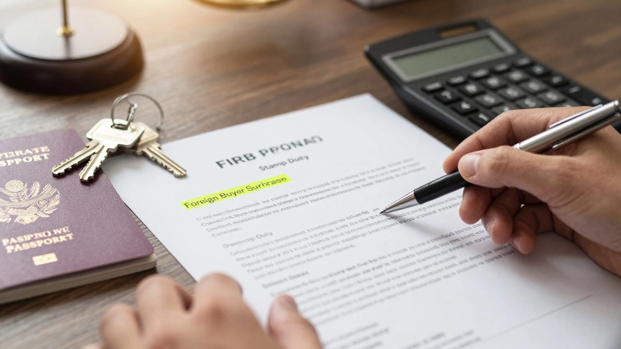 Close up of property documents with surcharge highlights