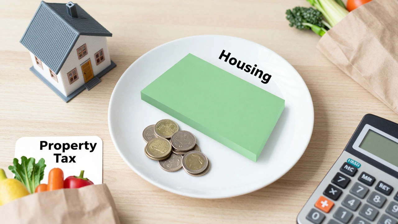 Budget plate showing housing, taxes, and daily expense categories
